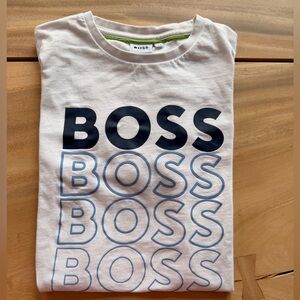 Boss White Tee with Navy and Light Blue Logo